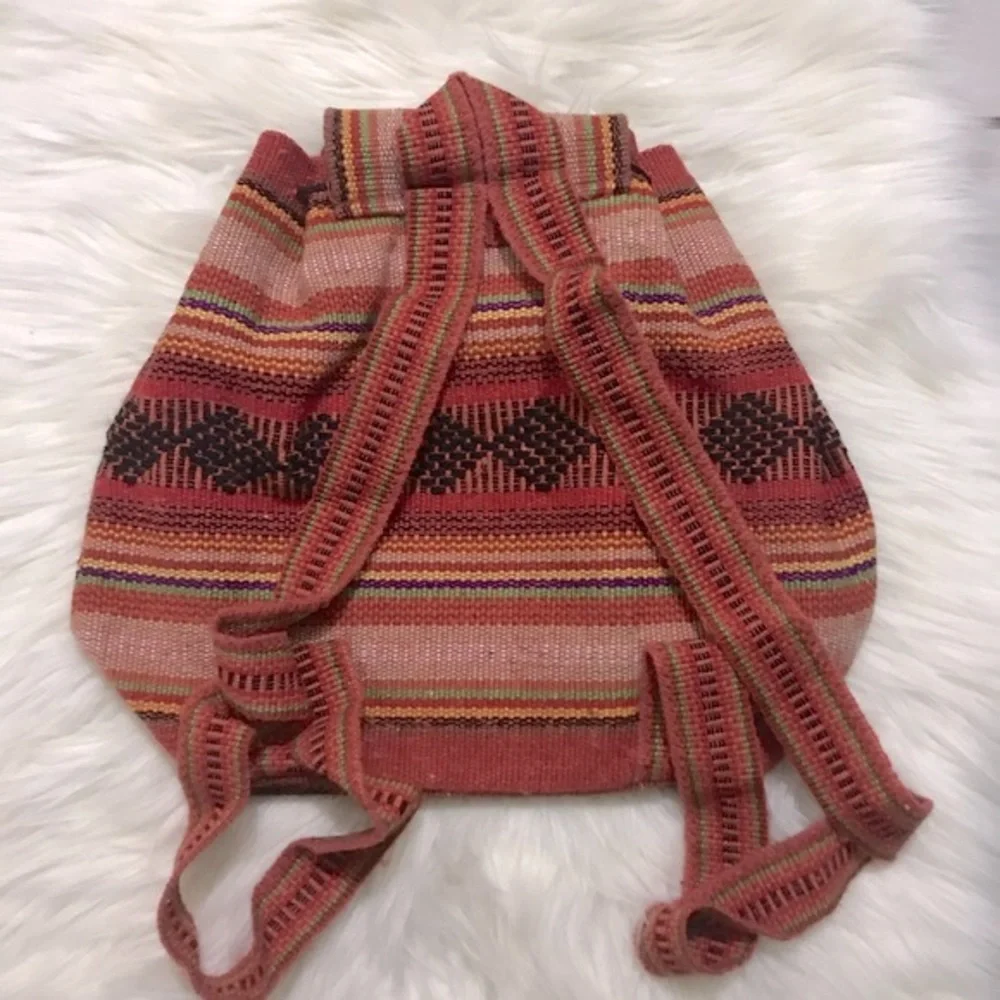 Pinzon Mexican Orange Woven Backpack Hippie Boho Hippie Colorful Travel 16x15”